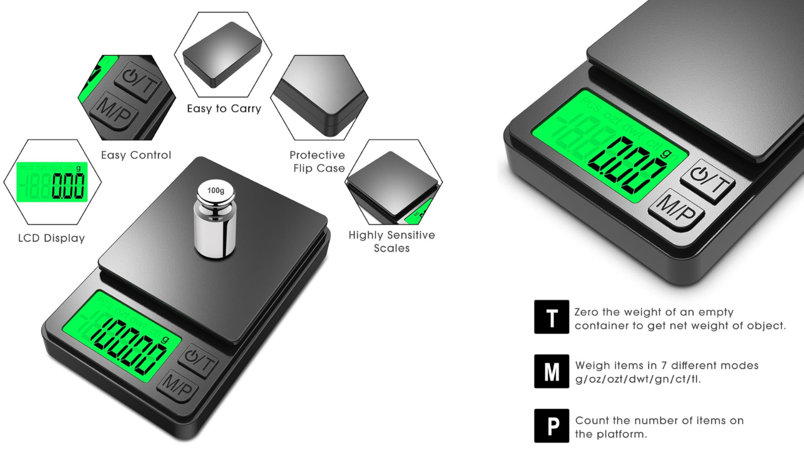 Pocket Scale, 1000G X 0.01G Precision Gram Scale, Small Digital Scale Grams Ounc