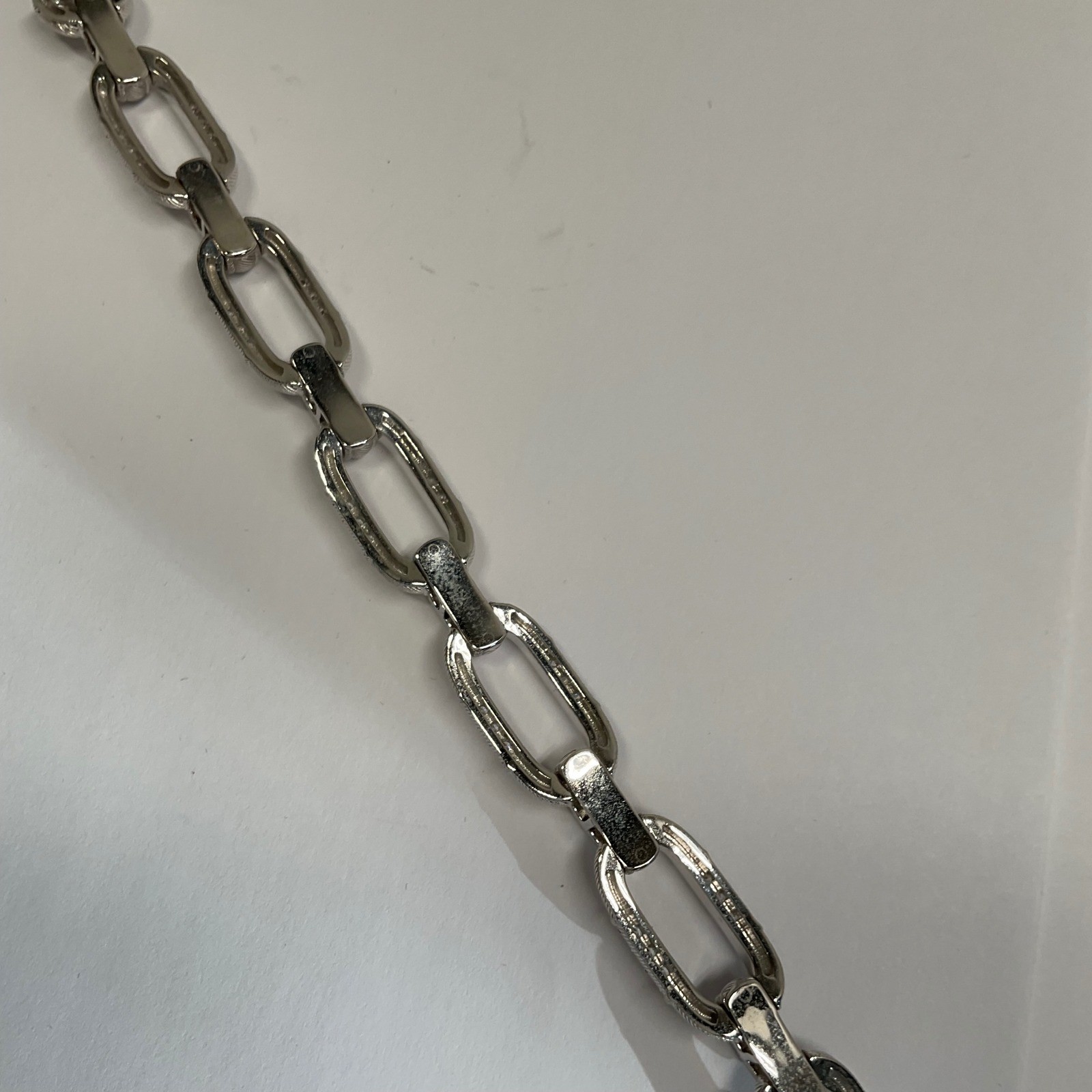 Judith Ripka Sterling Silver CZ Berge Textured Oval Link Bracelet 7.25in
