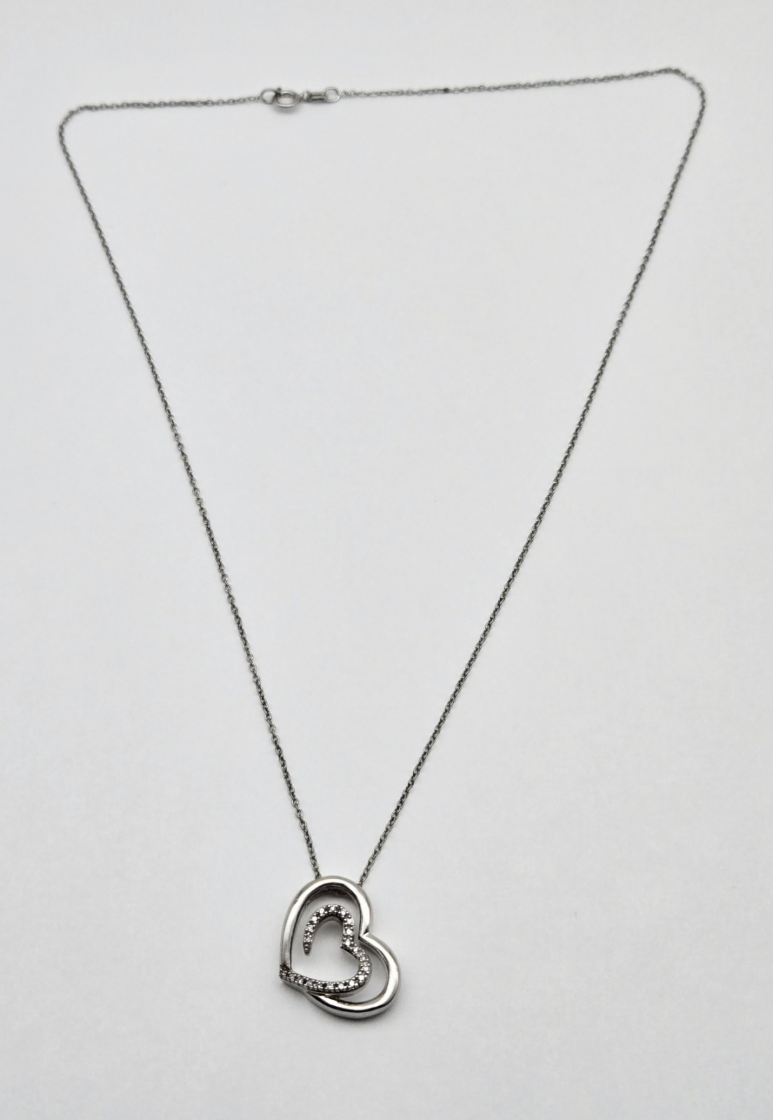 VTG Sterling Silver Natural DIAMOND Inlay HEART Pendant Necklace 18″ – 3.0g