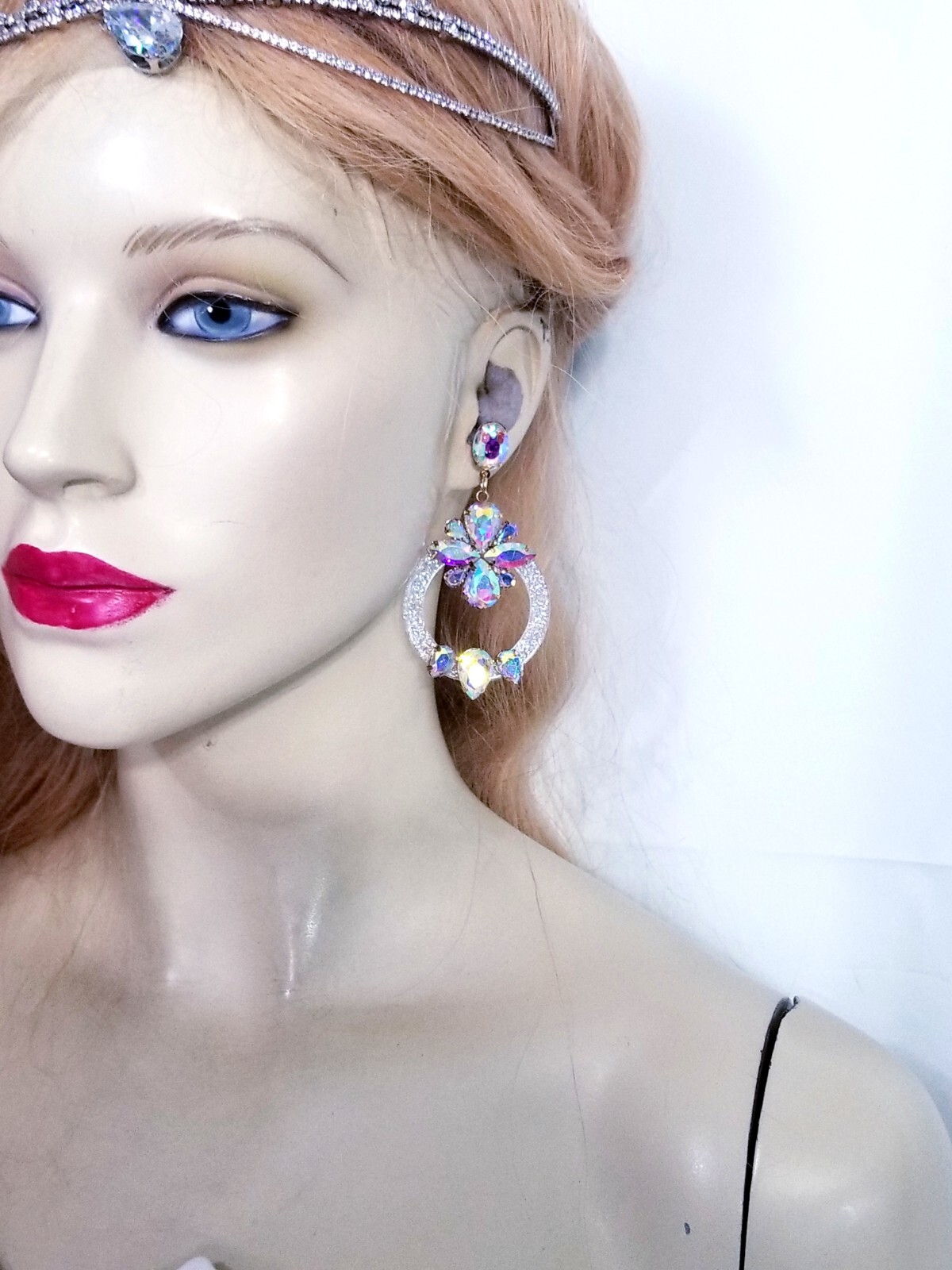Drop Dangle Chandelier Earrings 3.3 inch AB Rhinestone Acrylic Hoop Pageant Prom