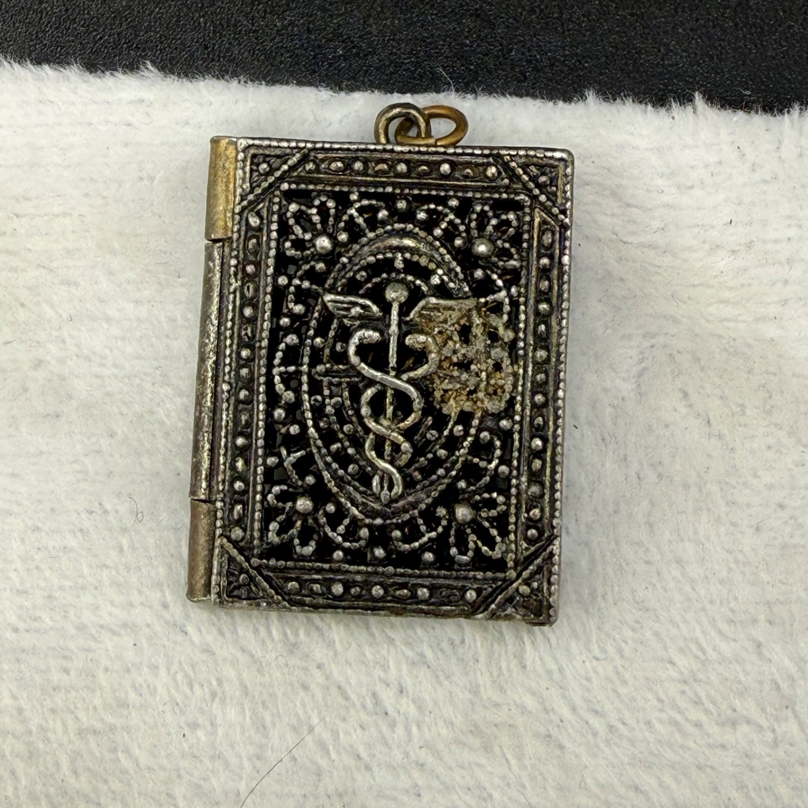 Vintage Medical Book Locket Caduceus Symbol READ