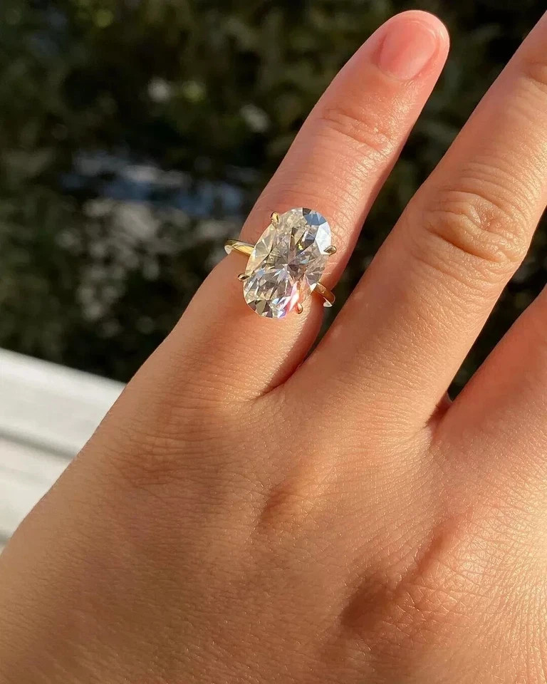 4.80 Ct White Moissanite Oval Cut Hidden Halo Engagement Ring 14K Yellow Gold FN
