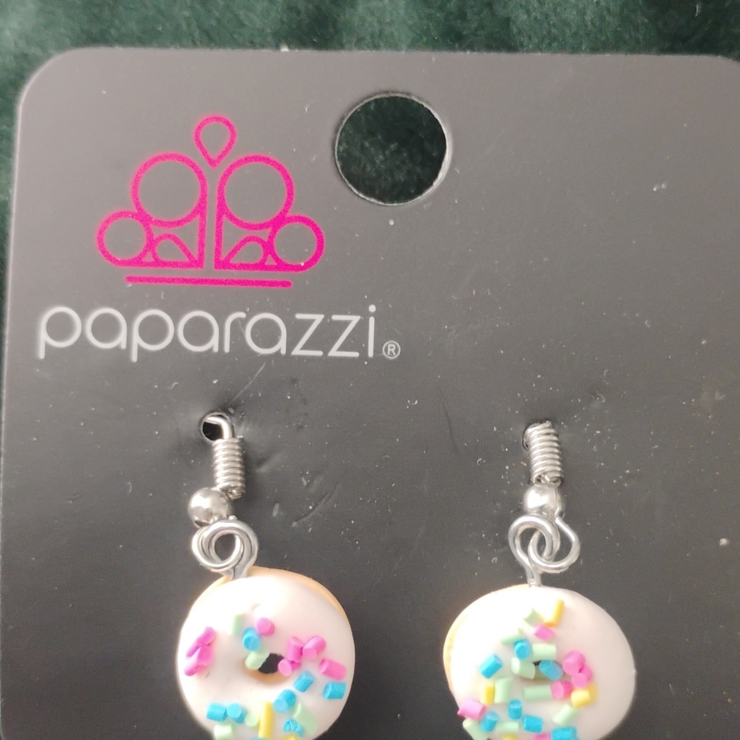 Paparazzi Donut Dangle Hook Earrings White Resin Multicolor Sprinkles No Stone