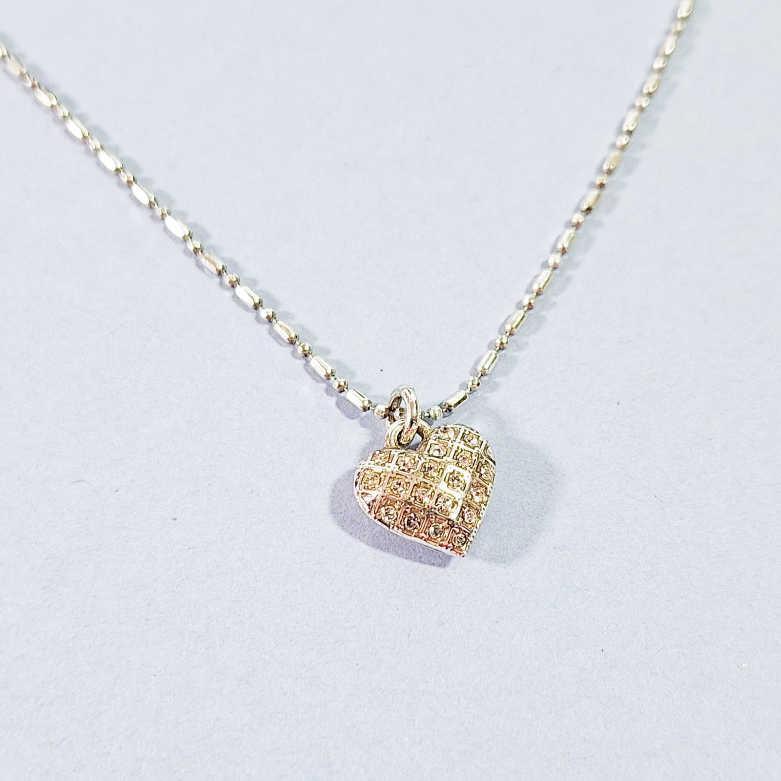 BRIGHTON PETITE CRYSTAL HEART NECKLACE ON BAR AND BALL BEAD CHAIN SILVER