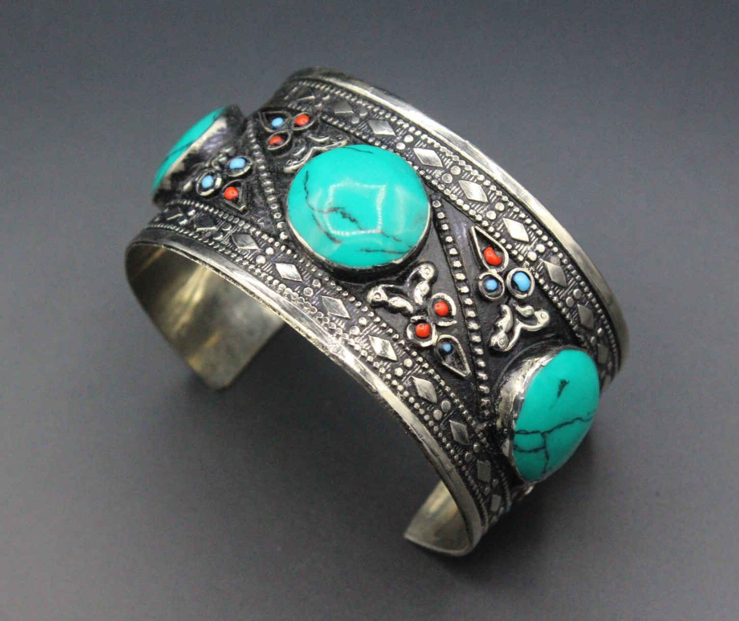 Afghan Cuff Bracelet, Malachite Stones Cuff Bracelet, Boho Cuff Bracelet #B04