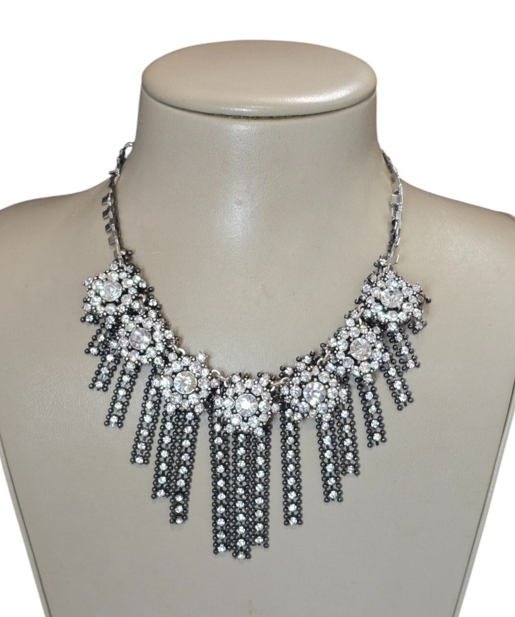 Lydell NYC Women’s Gunmetal Crystal Statement Bib Necklace NWT