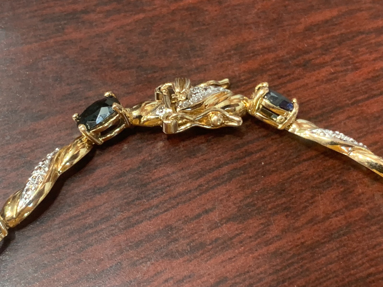 Yellow Gold Over Sterling Silver Sapphire Tennis Bracelet 7″ 8.8 Grams