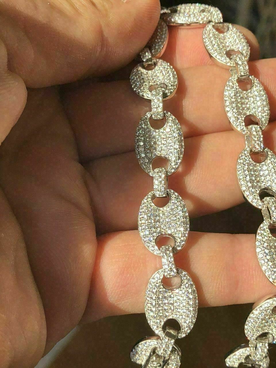 Mens 12mm Gucci Link Bracelet Solid 925 Sterling Silver ICY CZ 6-9 Hip Hop