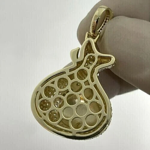 2Ct Lab Created Diamond Round Money Bag Pendant 14K Yellow Gold Plated 18”Chain