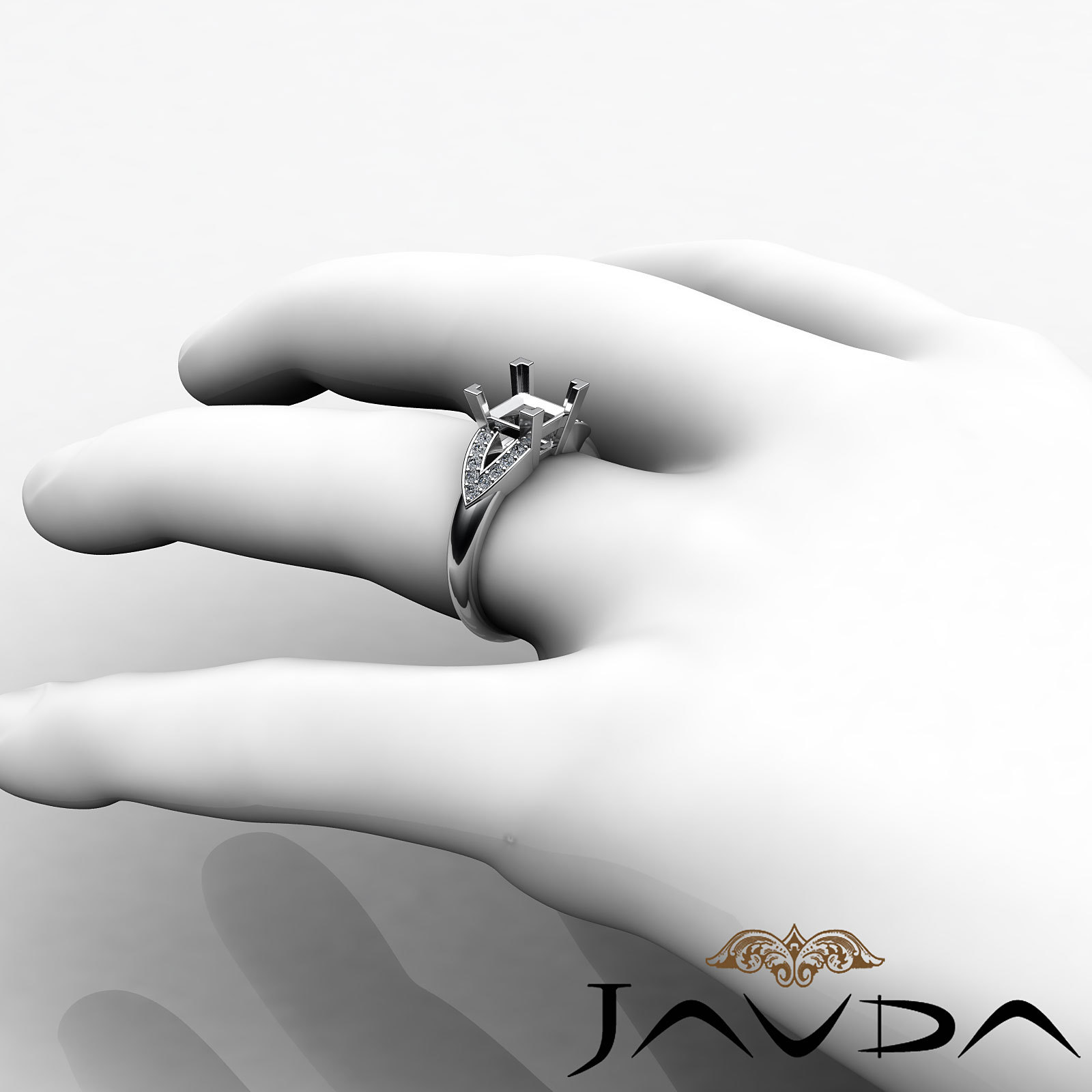 Classic Princess Semi Mount Diamond Wedding Promise Ring Platinum 950 0.25Ctw