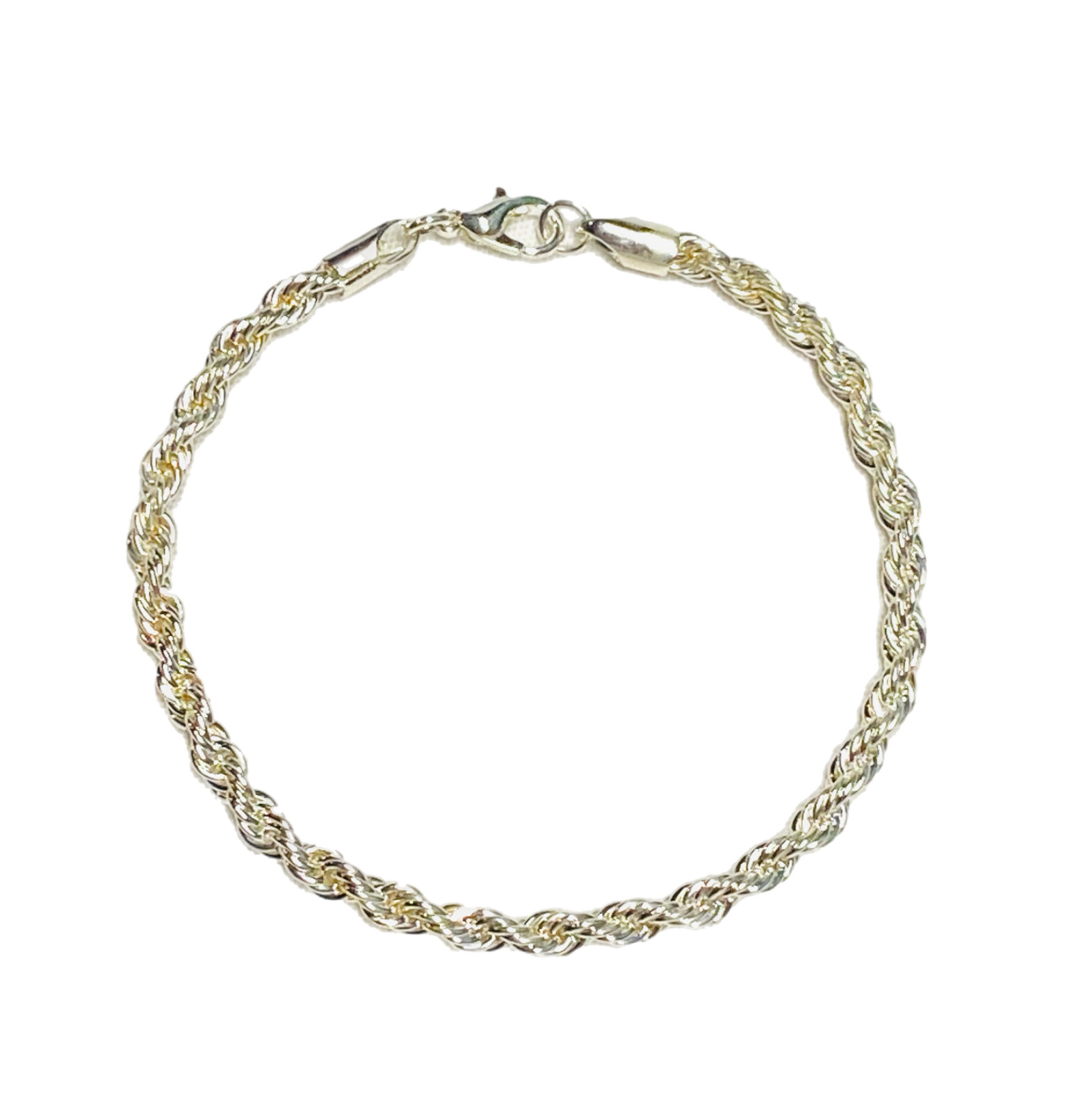 Twisted Rope Silver Tone Bracelet 7.75” Fashion Costume 4mm Wide Chain EUC
