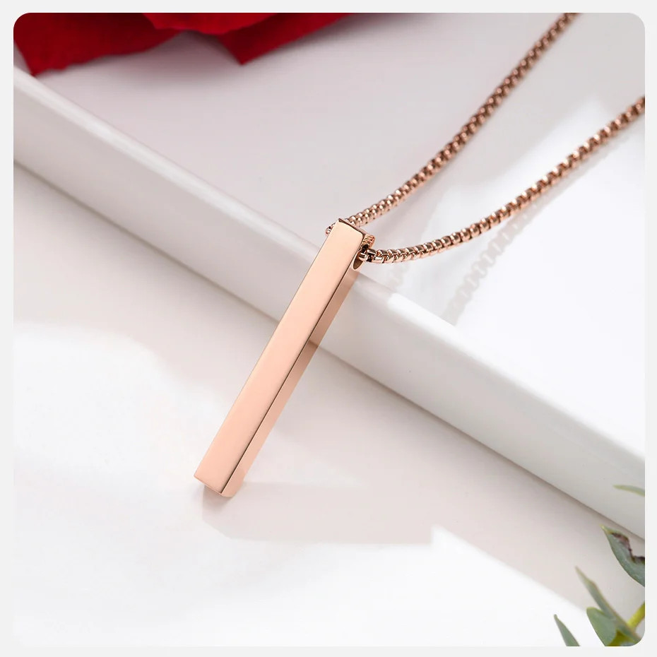 5mm Stainless Steel 3D Bar Pillar Pendant Necklace Men Women Unisex Casual