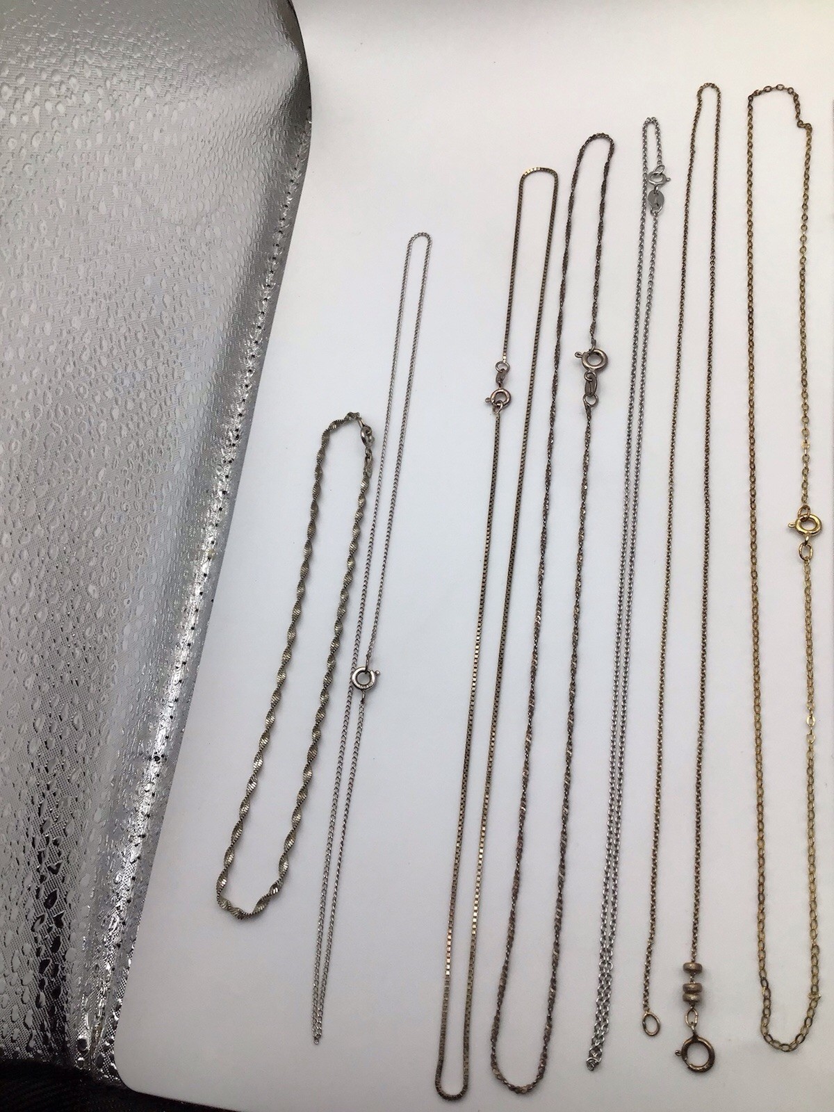 Lot Of 13 Sterling Silver Chains / Bracelet 29.5 Grams Various Styles / Types
