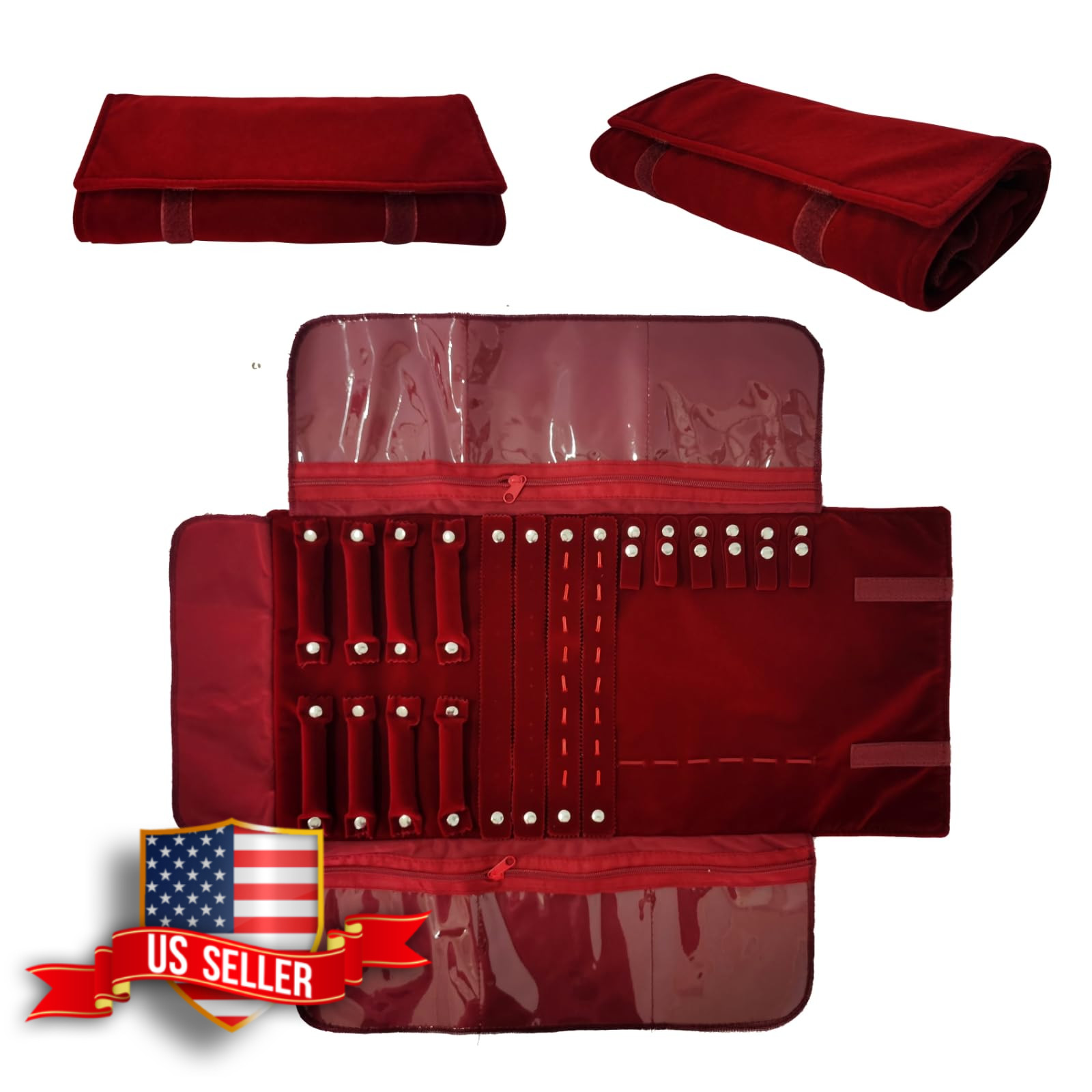 Velvet Travel Jewelry Roll Organizer Case for Necklace Bracelet Earrings Ring