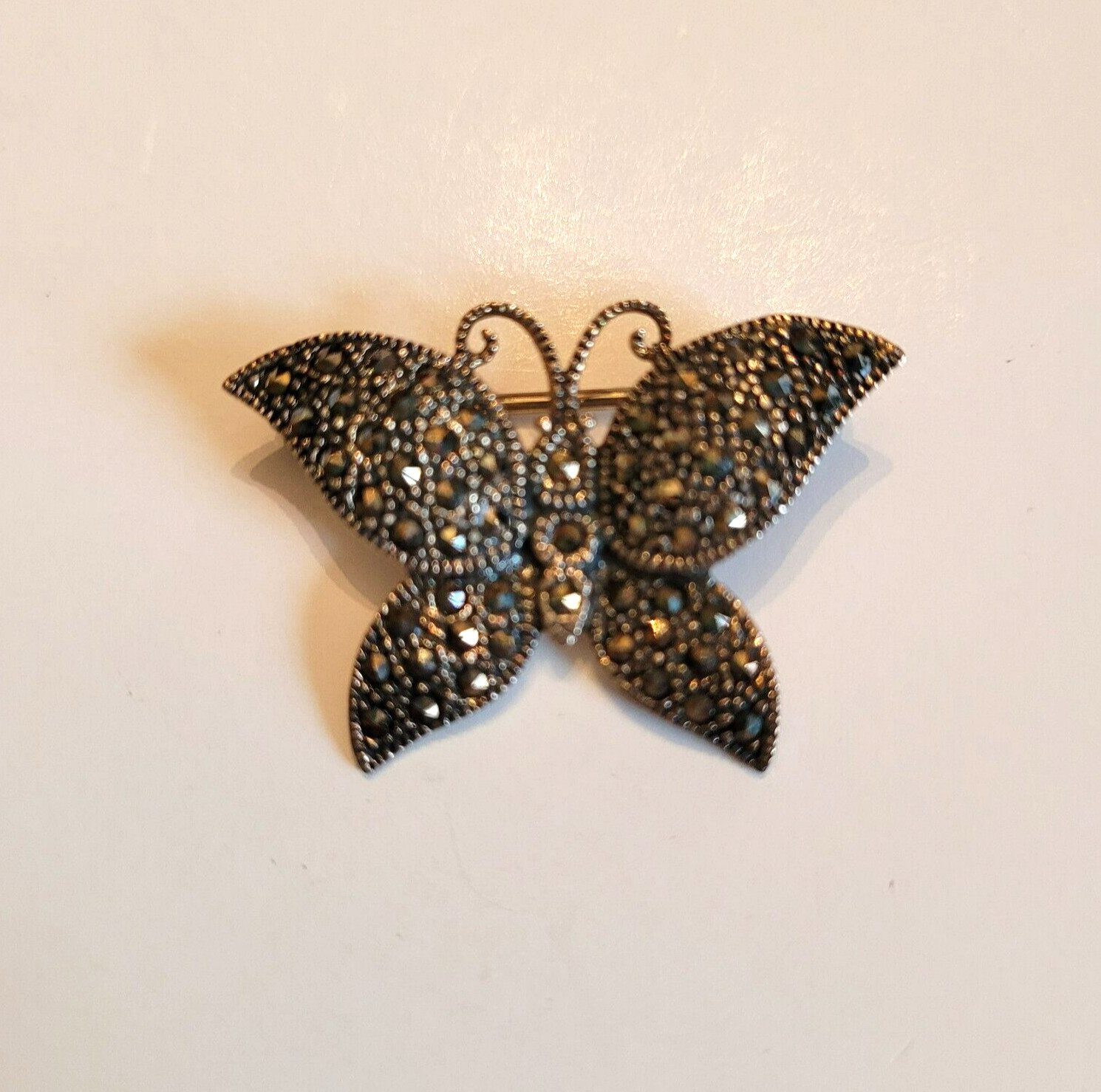 Sterling Silver & Sparkling Marcasites Butterfly Brooch Pin FAS 925