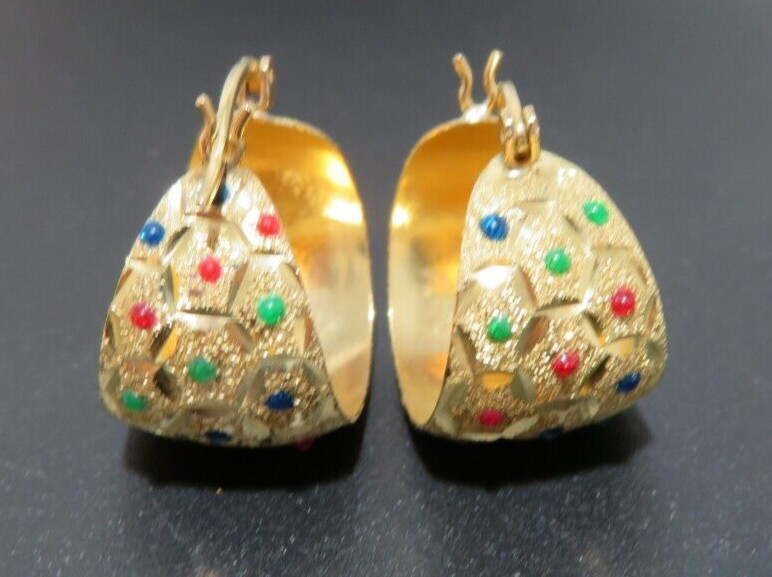 14K YG MULTI-COLOR ENAMEL HOOP EARRINGS 4.40 grams (G132597-16)