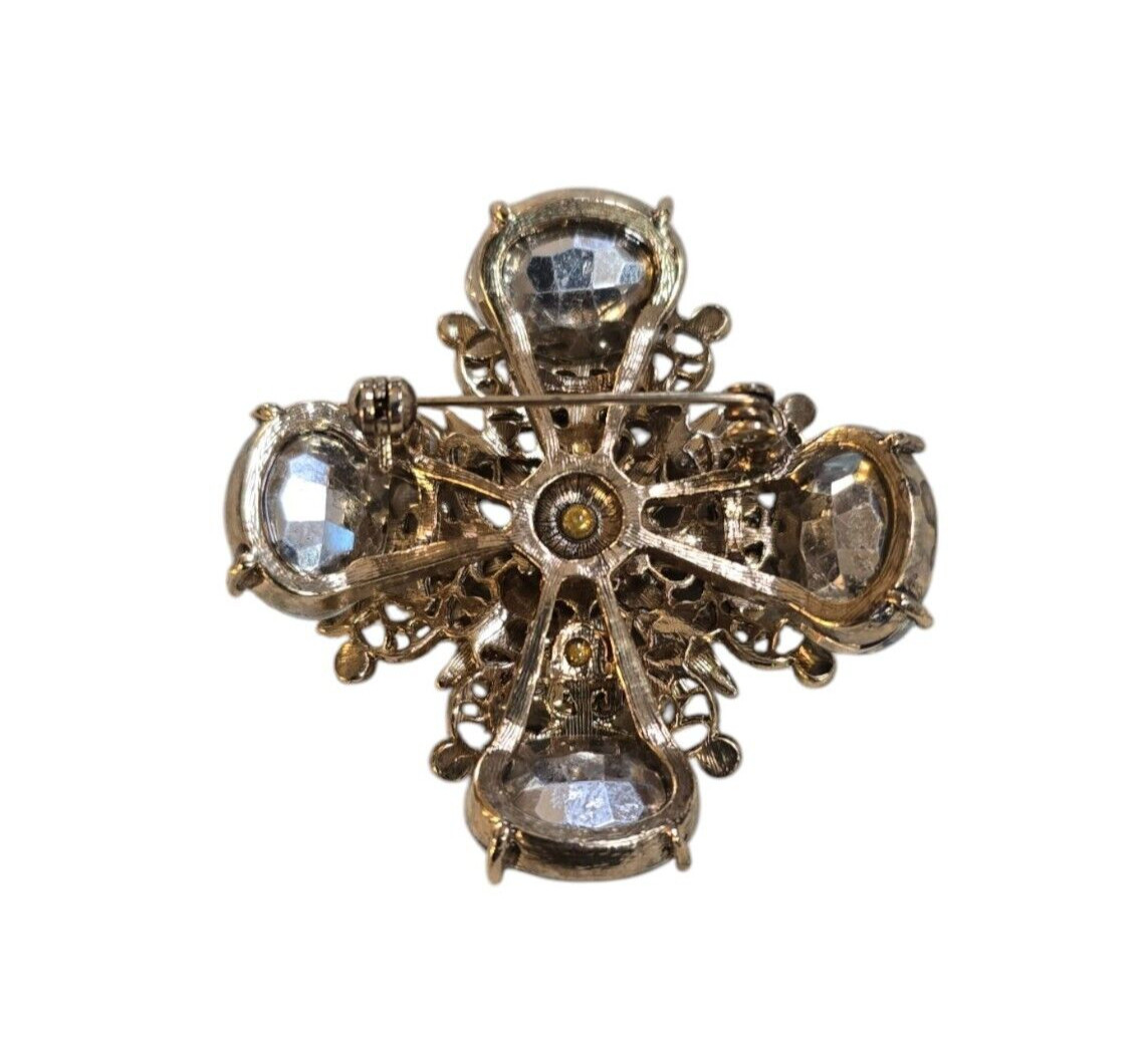 Sequin Women’s Statement Brooch Antique Gold Blue NWT MSRP $42
