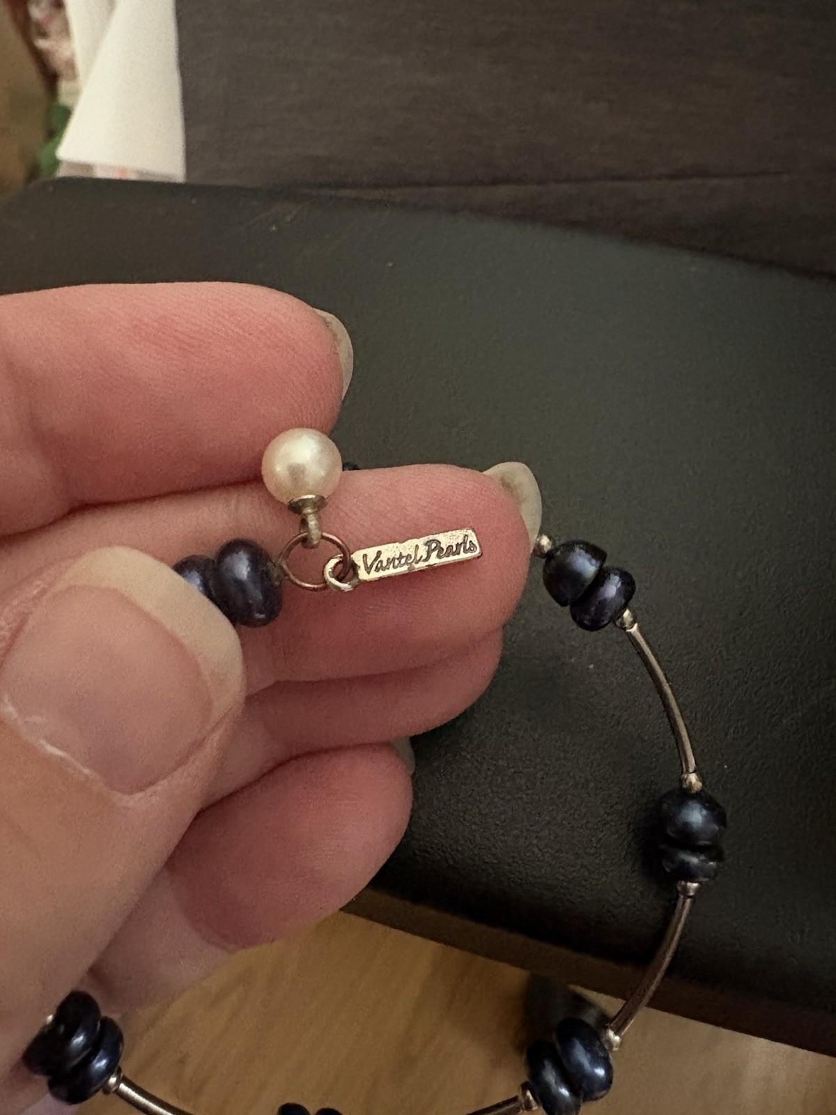 Vantel Pearls Blue Baroque Pearl Beaded Bangle Bracelet Dangle Charm Signed