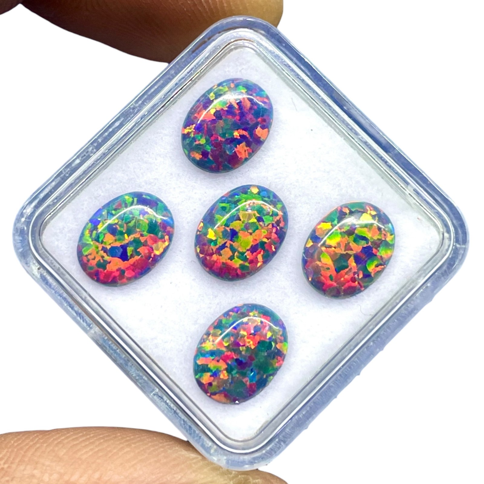 3 Pcs Australian Black Opal 9x7mm Oval Cabochon 5A Quality Lab Created Gemstones