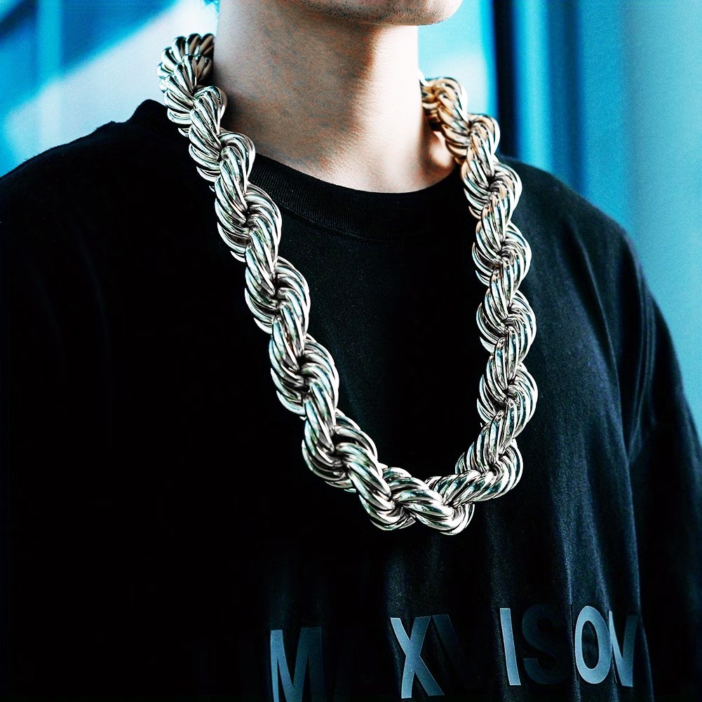 Hip Hop 90’s Stainless Steel Hollow Thick 30mm 30″ Rope Chain Necklace Fashion