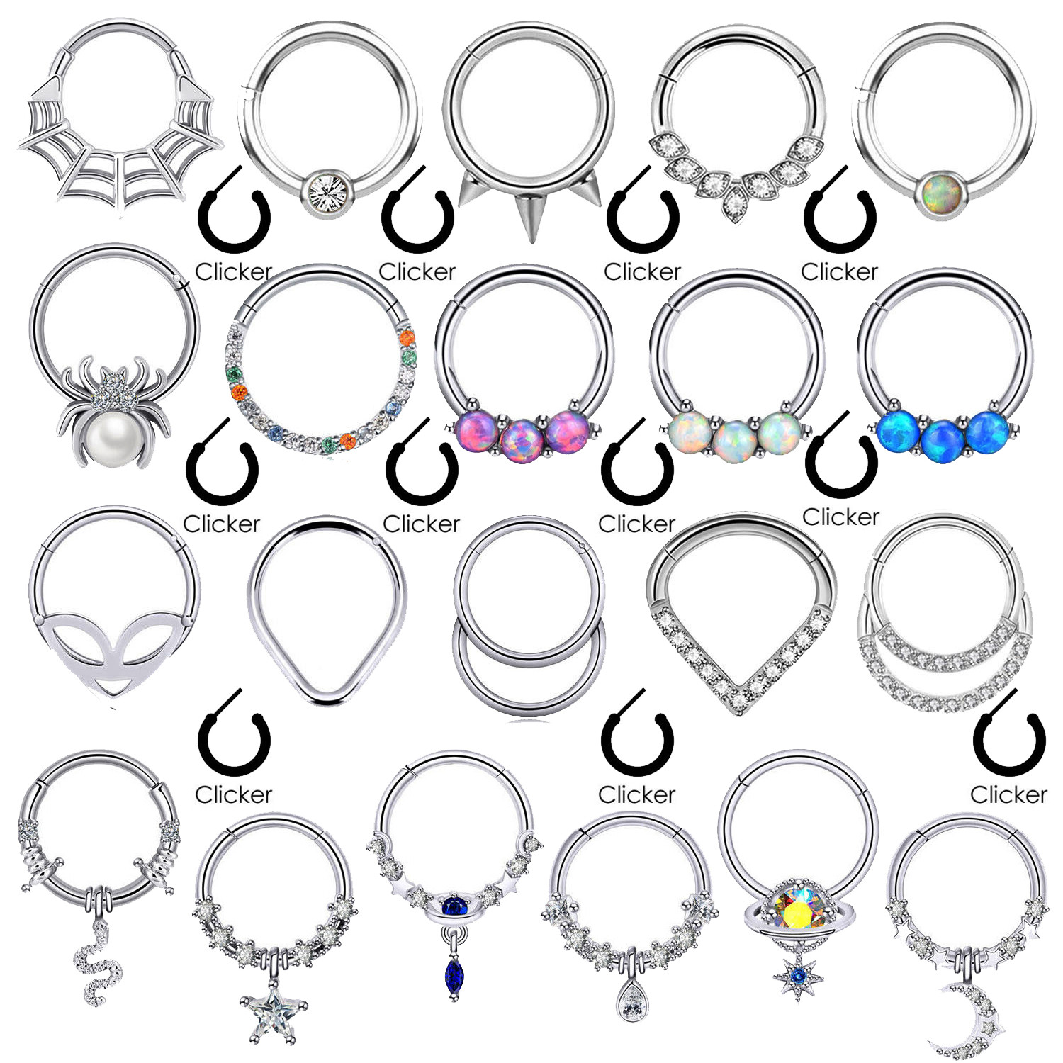 16G Septum Clicker Segment Hinged Nose Ring Lip Ear Cartilage Daith 8MM/10MM-ONE