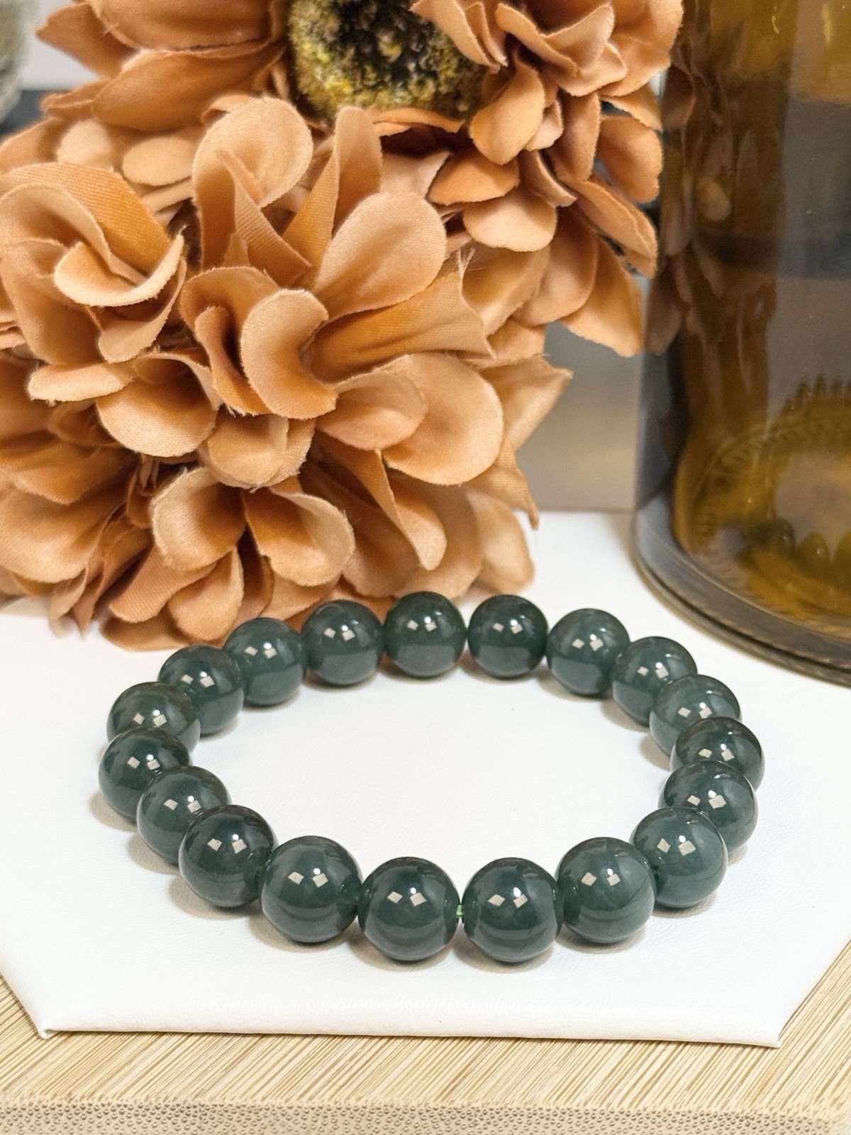 Jadeite Green Bead Bracelet 10.8MM w/Certificate