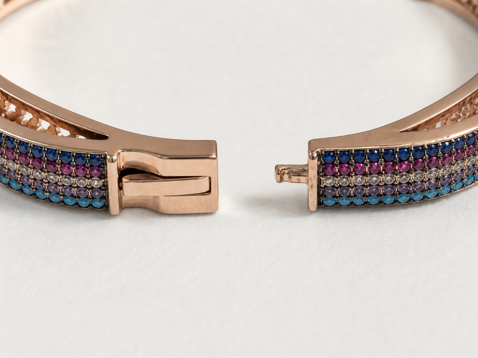 Bangle Rose Gold Plated Sterling Silver Multicolor Stone