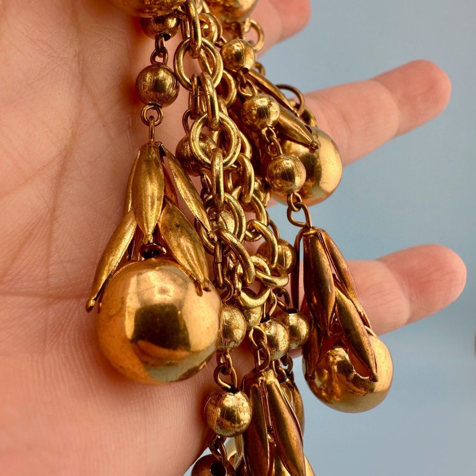 Vintage Art Deco Necklace Fringe Chain Gold Tone Etruscan Revival Statement