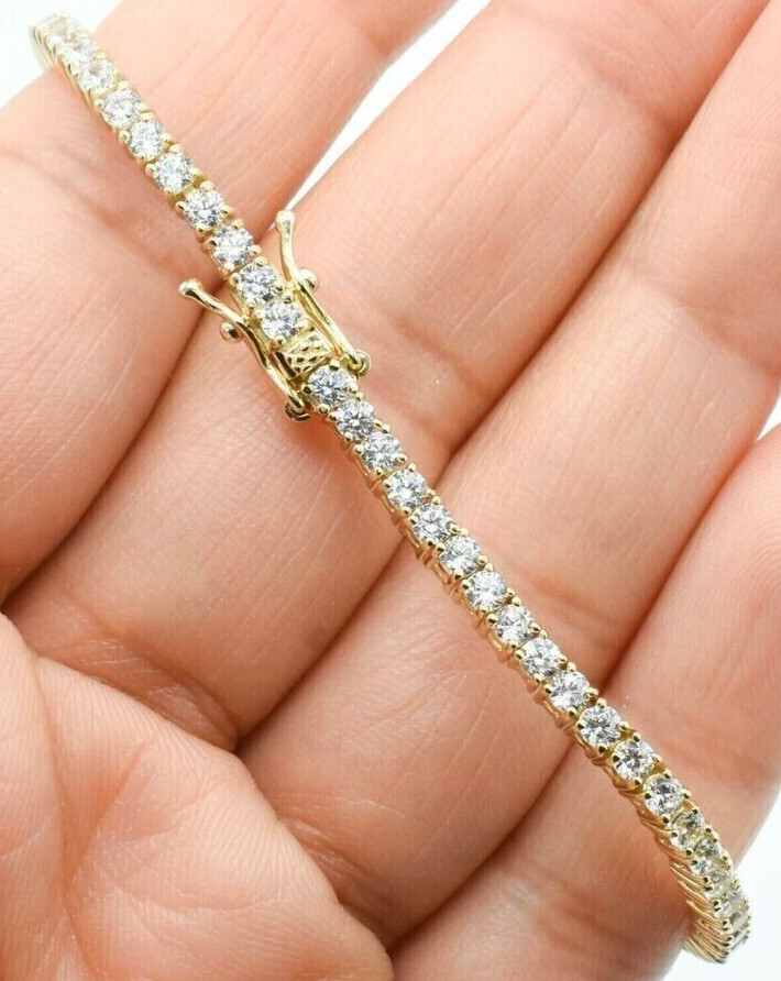 6.60Ct Round Cut Lab Grown/CVD Diamond 10k Yellow Gold Women’s Tennis Bracelet