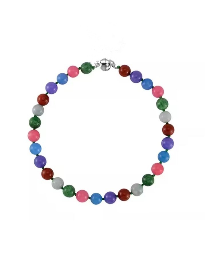 18K White Gold Finished Over AA+ Natural Multi Jade Tennis Necklace In 925Silver