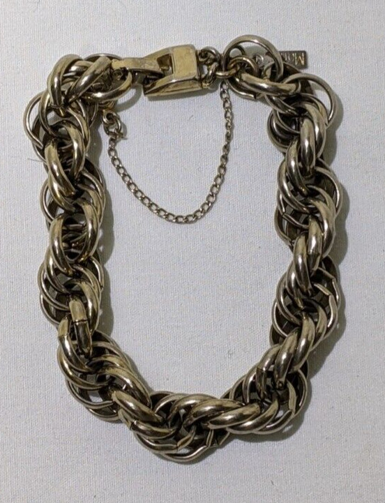 Vintage Signed Monet 7″ Gold Tone Heavy Chain Bracelet with Safety Chain Gift