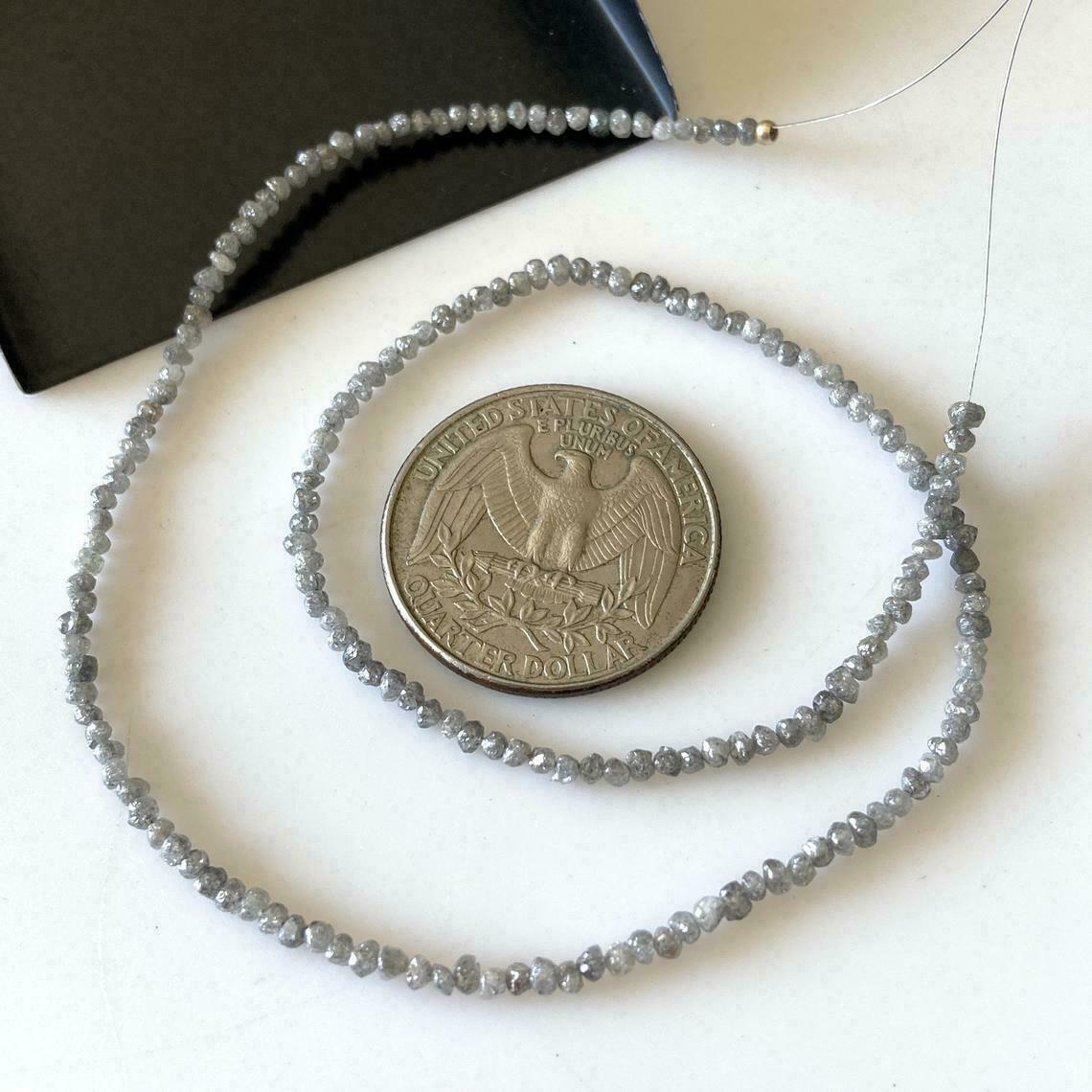 4 Inc 2mm To 2.5mm Grey Raw Uncut Natural Diamond Bead Smooth Round Beads Strand
