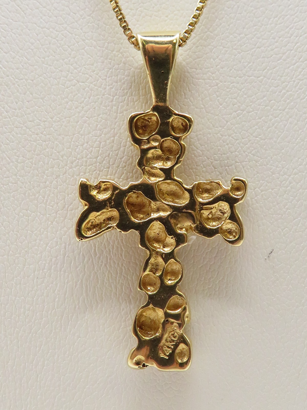 14k YELLOW GOLD CROSS PENDANT – GOLD NUGGET STYLE – 1 3/8″ HIGH *