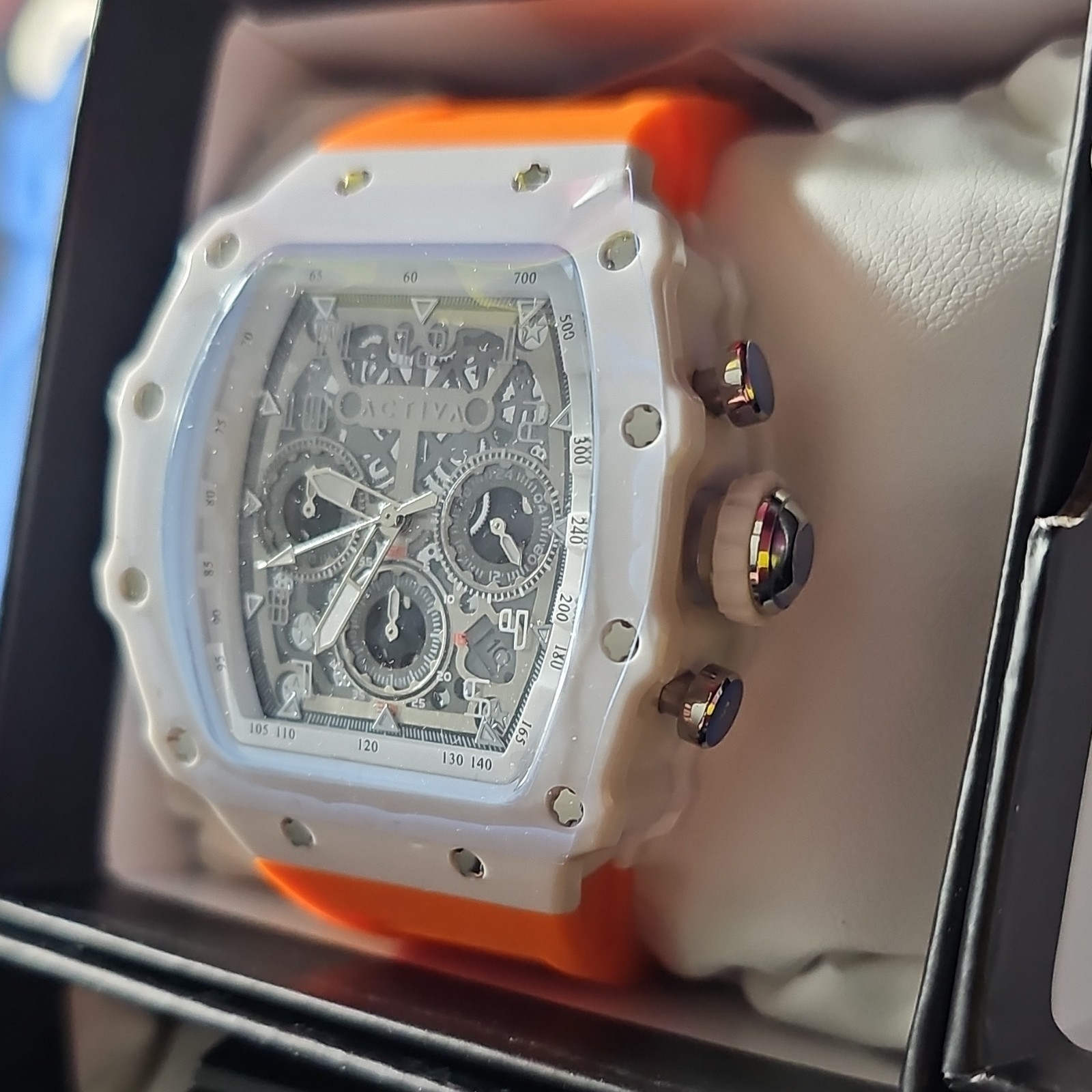 ACW2305-015 Activa Quartz Chronograp Skeleton Dial Orange Strap Watch