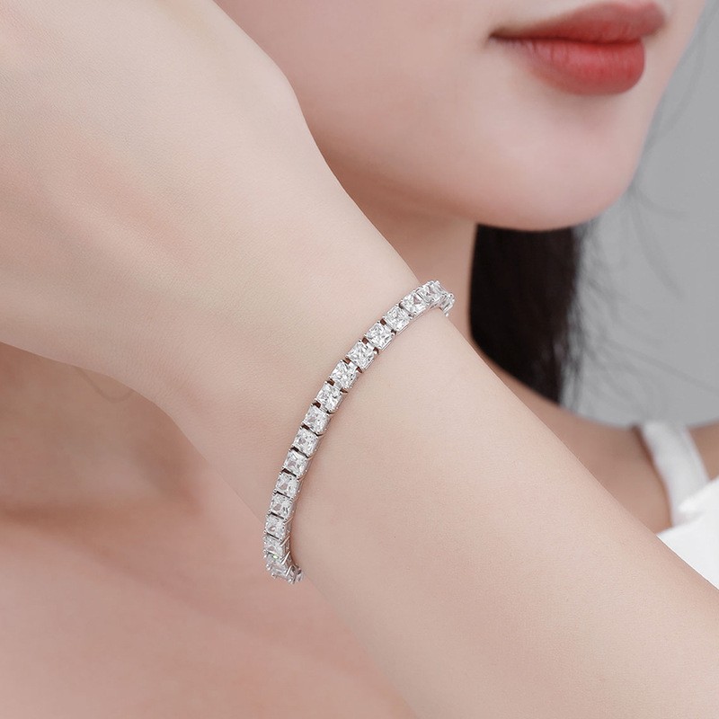Real Princess Cut 4mm VVS1 MOISSANITE Tennis Chain Bracelet 925 Sterling Silver