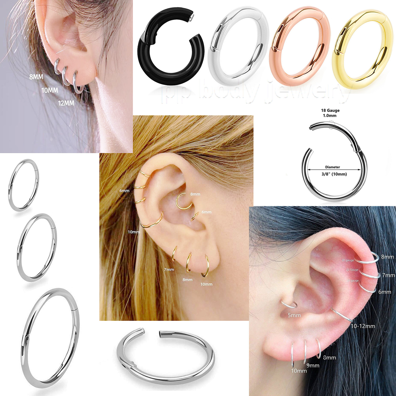 Hinged Seamless Segment Ring Cartilage Nose Hoop Labret Earring Septum