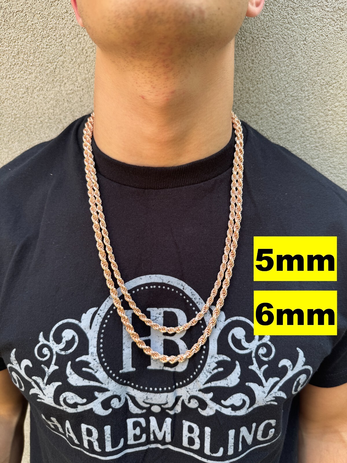 Real 14k Rose Gold Over Solid 925 Silver Rope Chain 1.5-6mm Necklace Mens Ladies