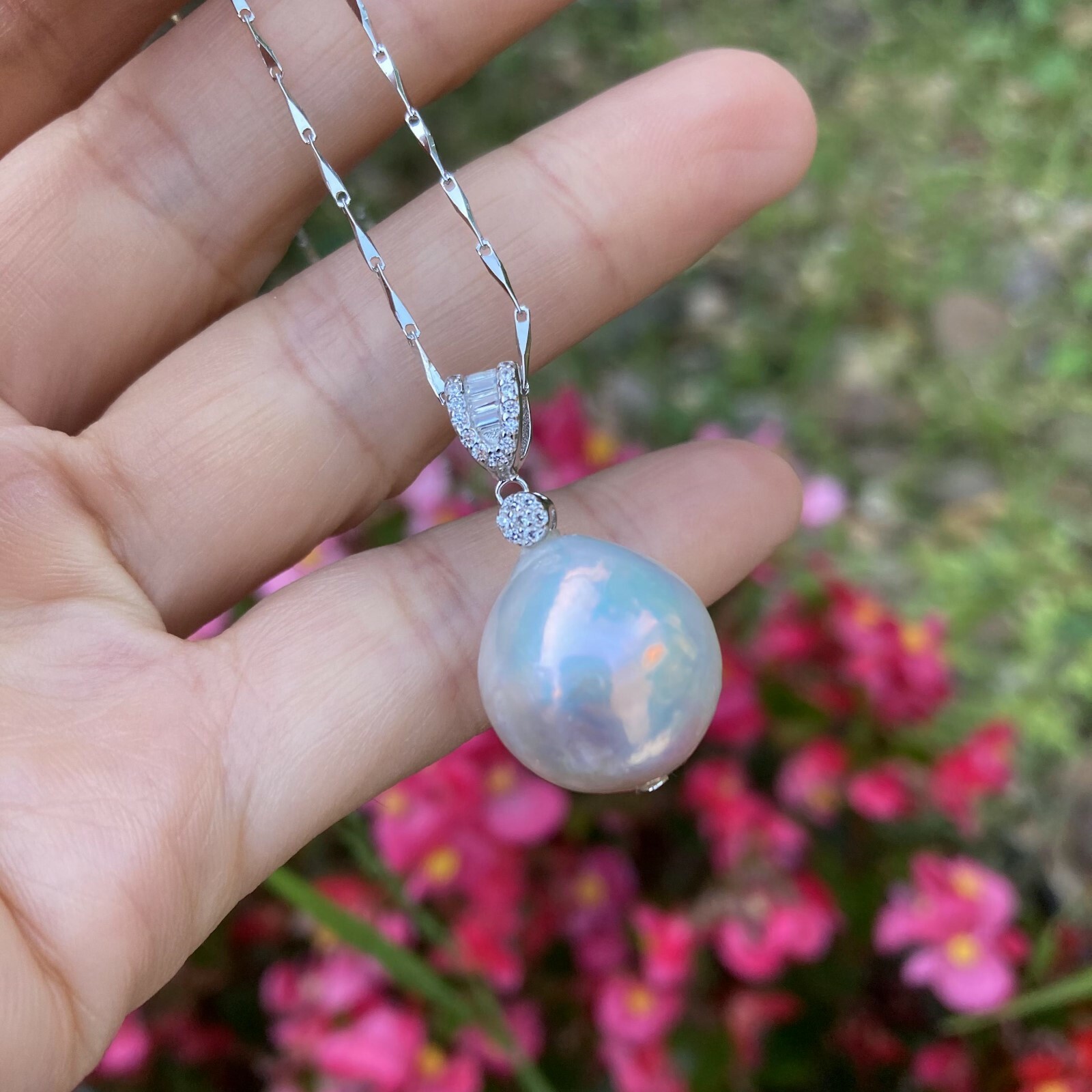 16mm Kasumi white freshwater Pearl high luster sterling silver Pendant necklace