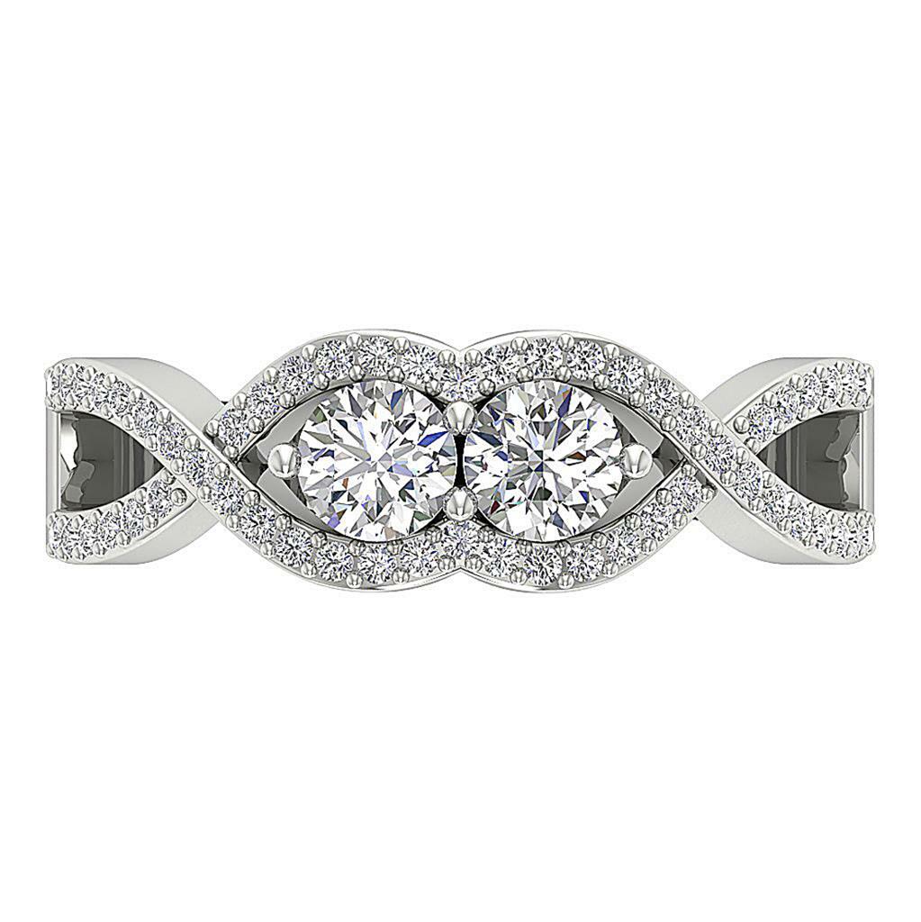 Forever Us Two Stone Solitaire Ring I1 G 0.85 Ct Round Diamond 14K Yellow Gold