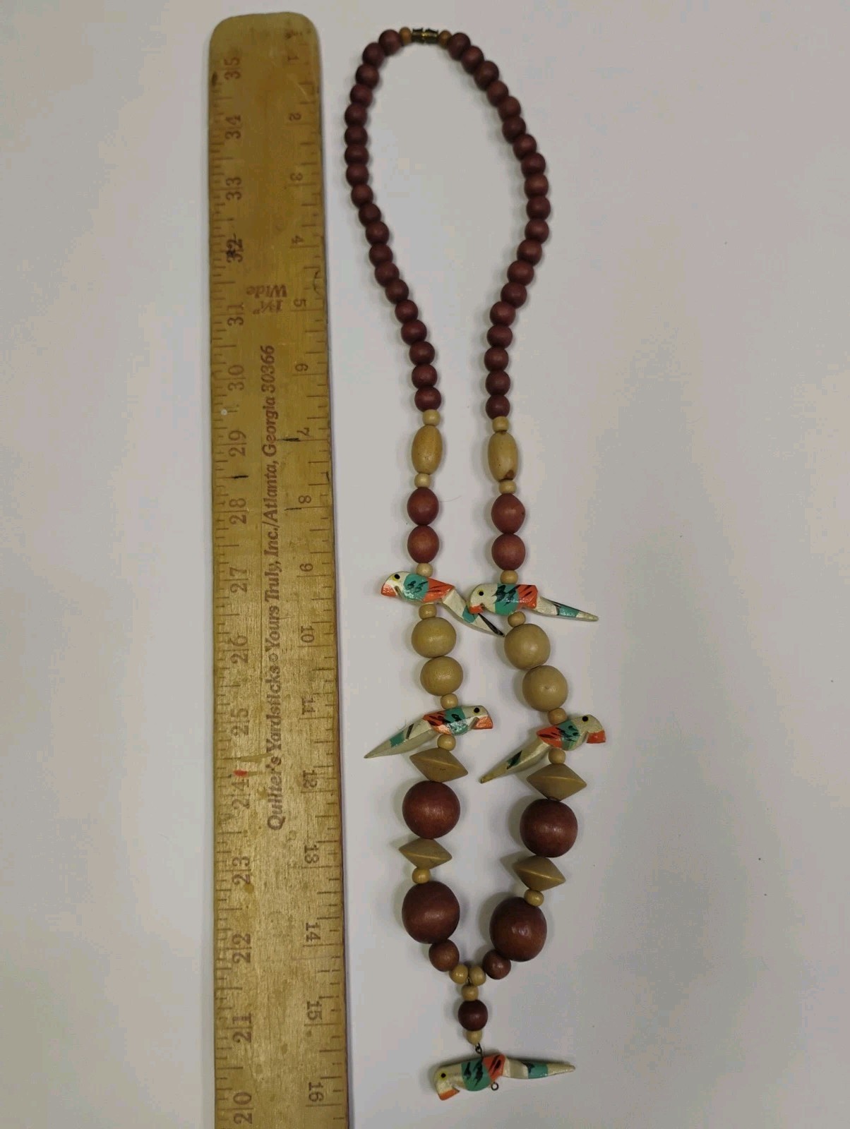 Vintage Wooden Bead Chunky Parrot Tropical Necklace
