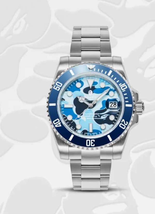 A BATHING APE BAPE TYPE 1 BAPEX Blue Camo Automatic Watch New Japan
