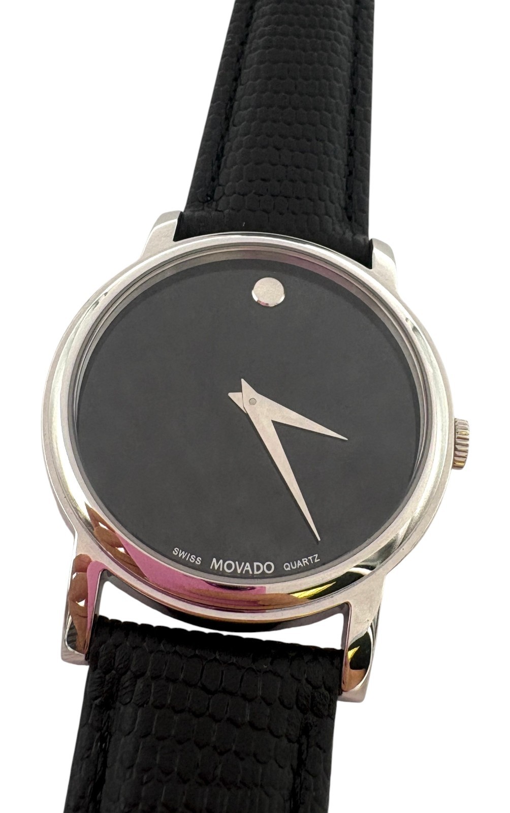 MOVADO Museum Black Round Dial Black Leather Strap Men’s Quartz Watch 2100002