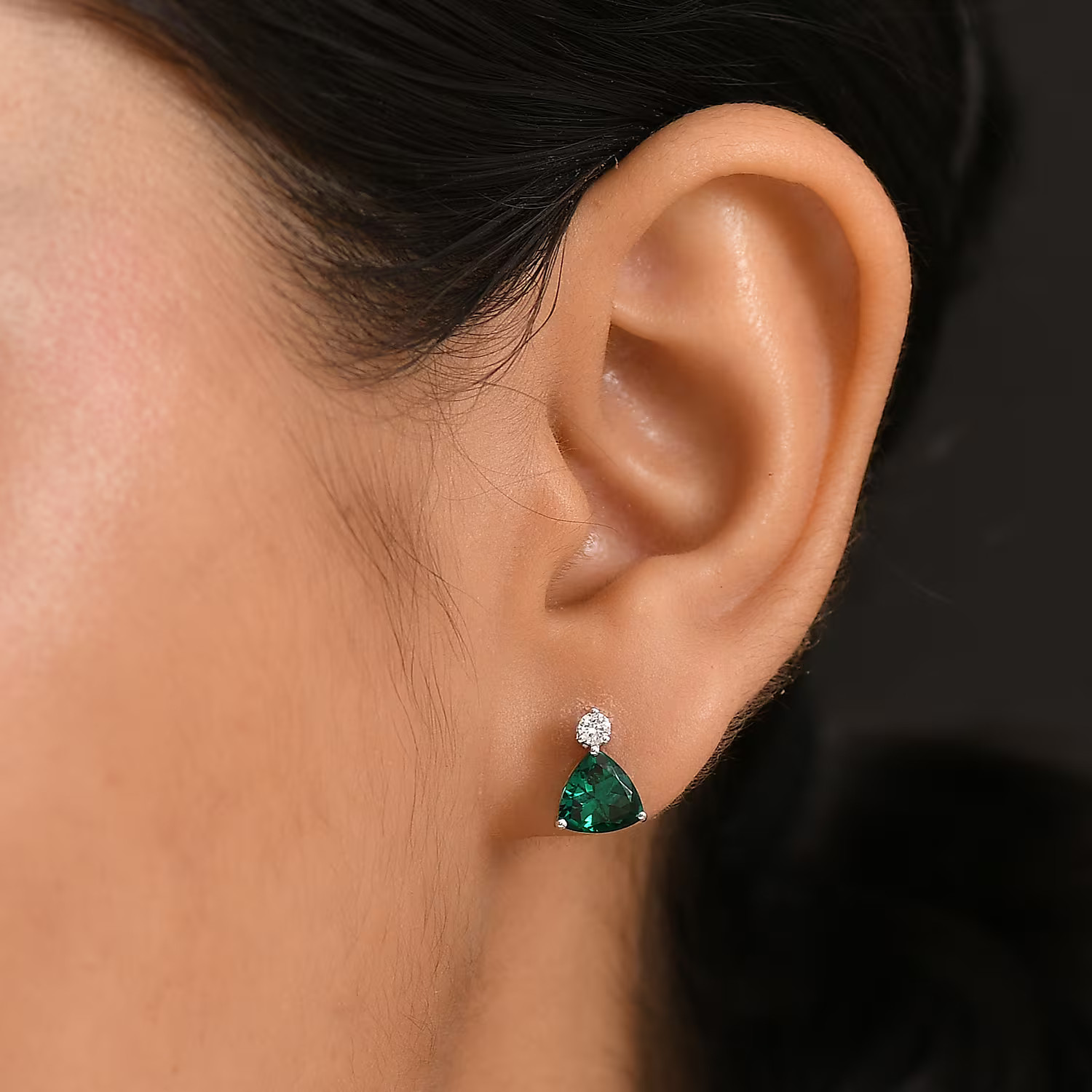 AAA Luxuriant Lab Grown Emerald and G-H SI Lab Grown Diamond 2.30 ctw Earrings