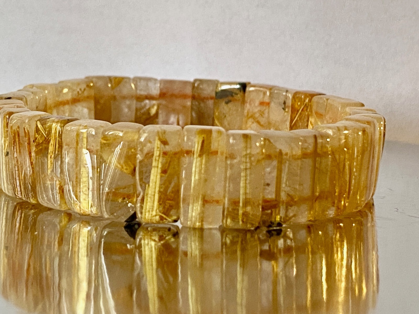 8.2″ Golden Rutilated Quartz Titanium Dioxide Inclusions Bracelet – I1414