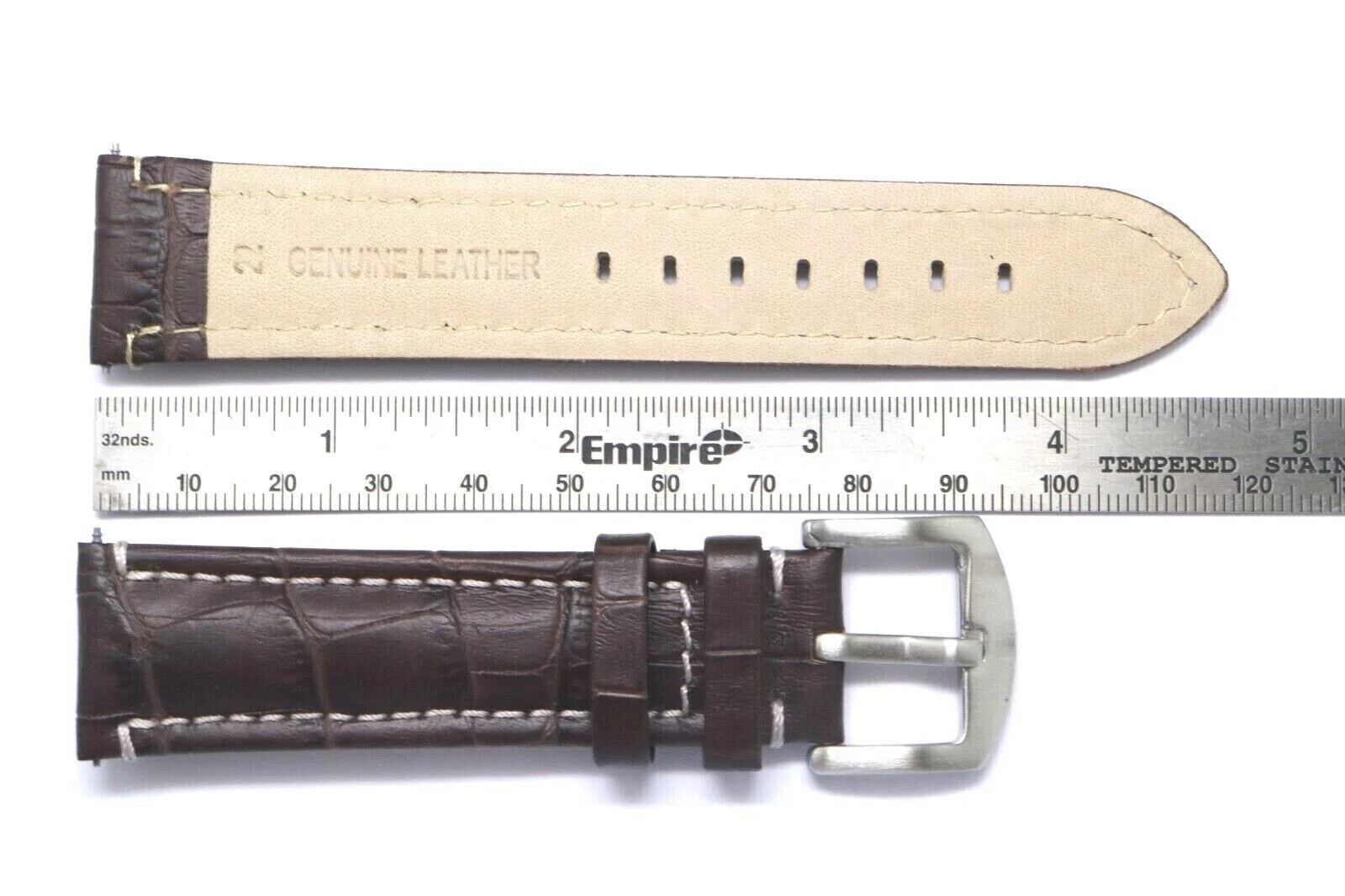22mm Brown Croco Embossed Leather Watch Strap W/ Tool For Citizen 22 & Others