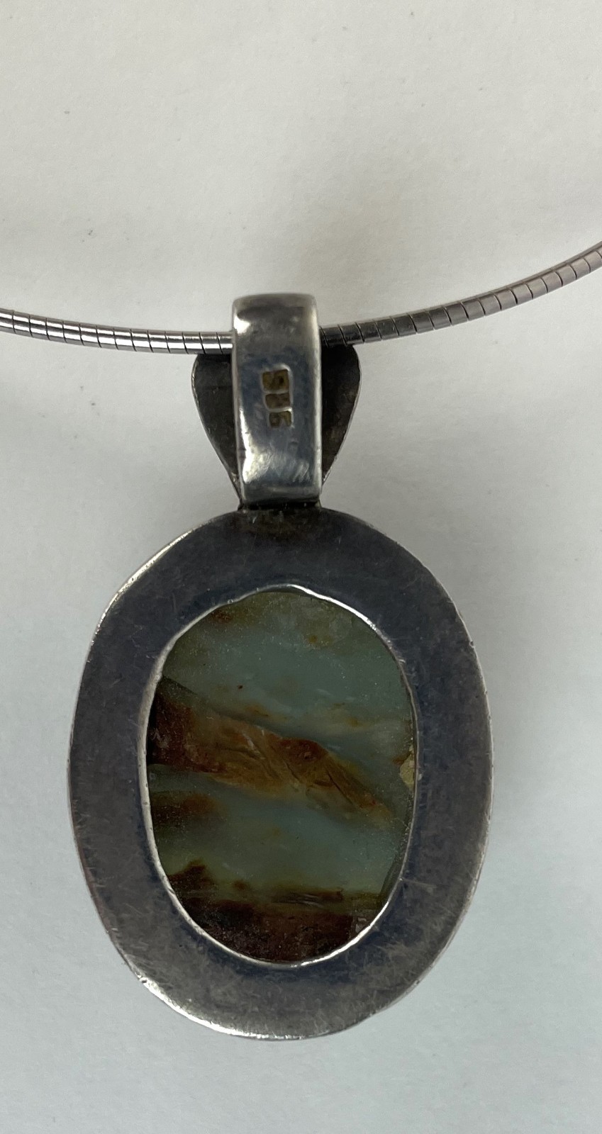 VTG Sterling Silver OMEGA STUDIO PIECE Aquaphrase Chalcedony Necklace 16″