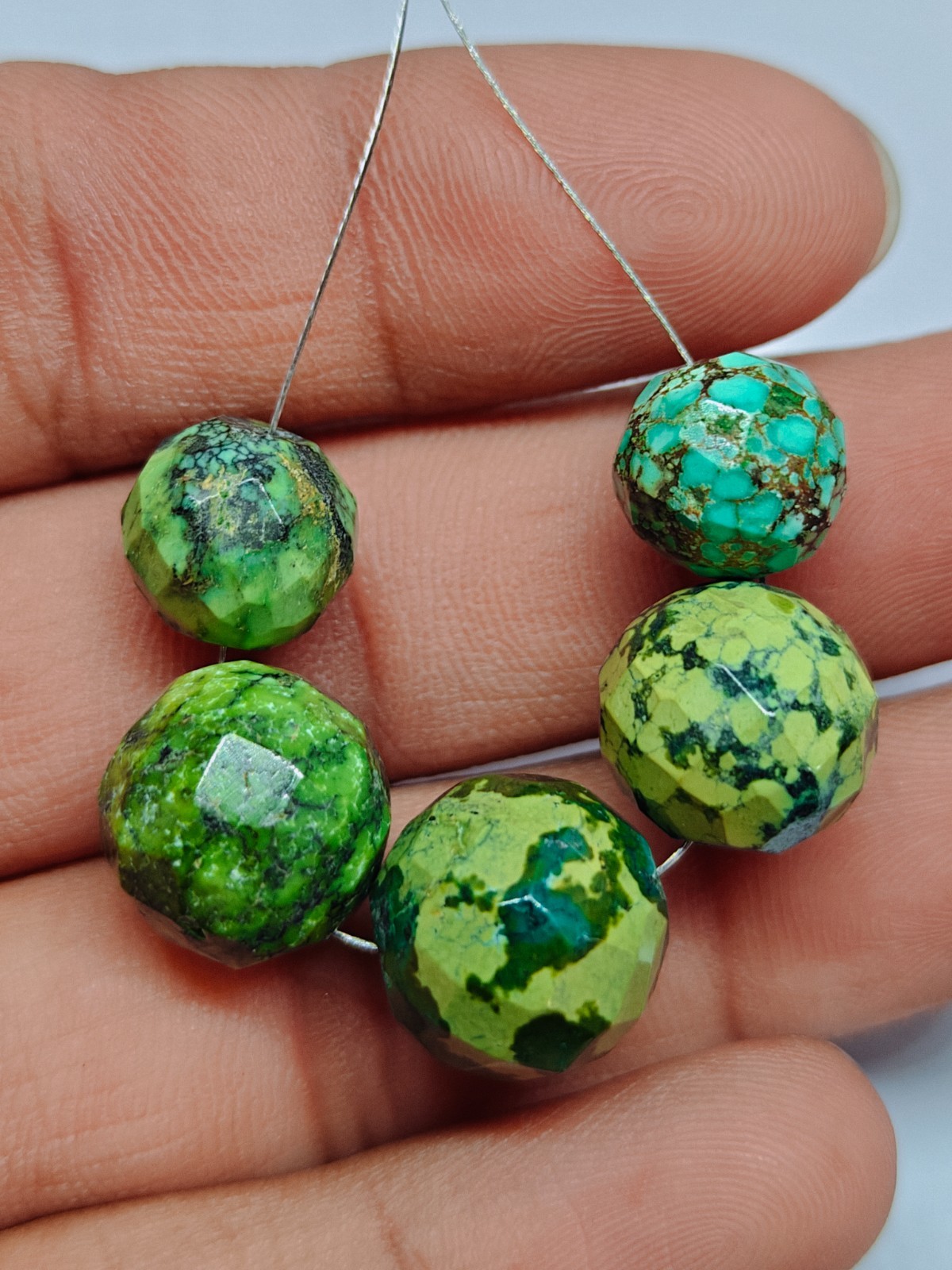 Natural Turquoise Faceted Round Beads Loose Hubie Green Gemstone For Jewelry 58C