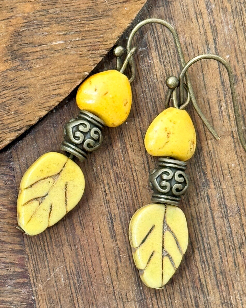 Bronze and Yellow Howlite Leaves. Available In Gold or Silver Upon Request