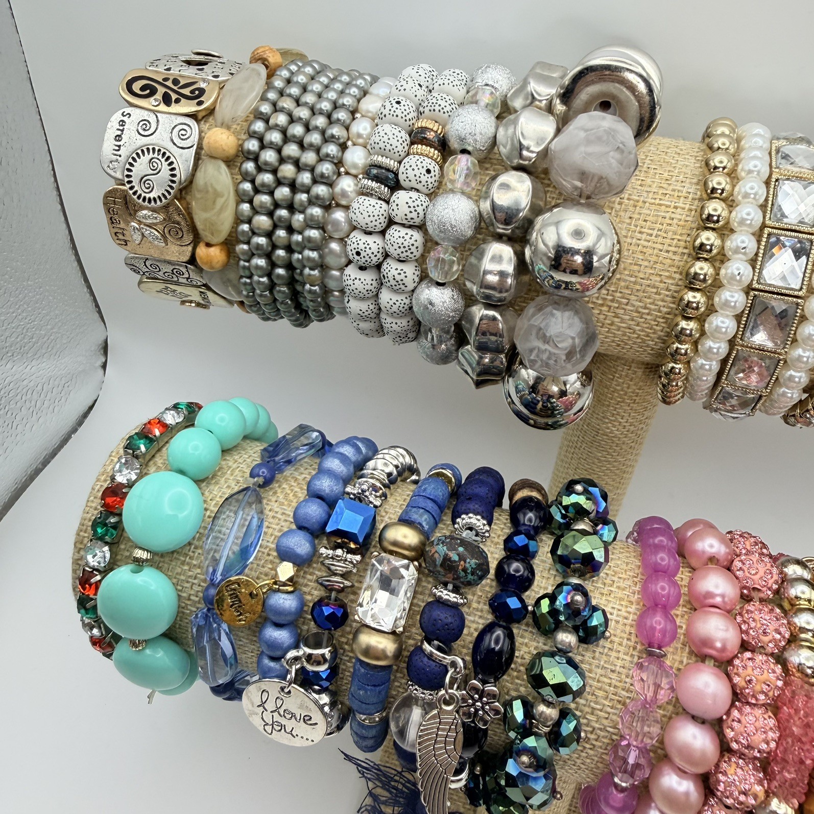 Vintage To Now Stretch Bracelets Mixed Beaded Glass Rhinestone Boho Bundle