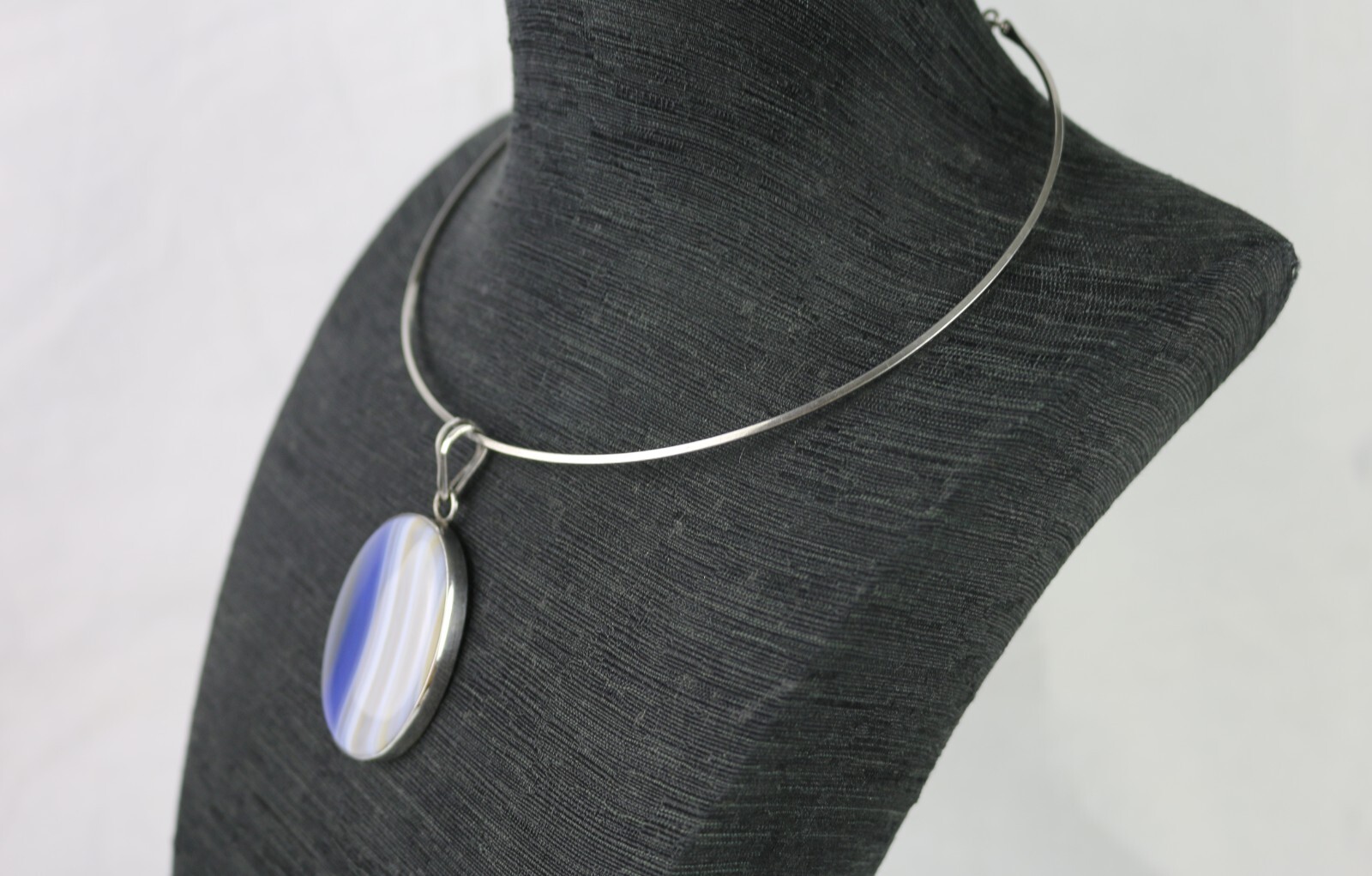 Vintage Israel Iris Agate Sterling Silver 925 Pendant w/ Choker Necklace